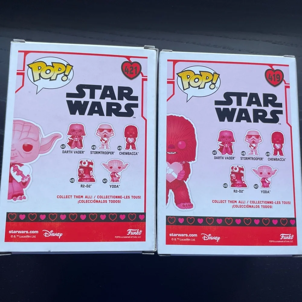 Star Wars Valentines Funk Pop Lot - Yoda 421 and Chewbacca 419